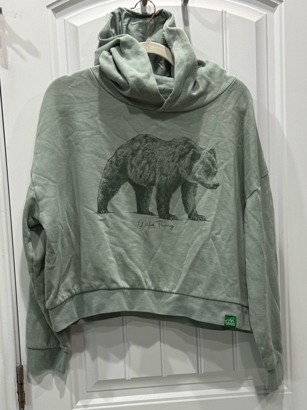 Wild Tribute Women’s Size M Sage Green Bear Wild Thing Hoodie Sweatshirt EUC